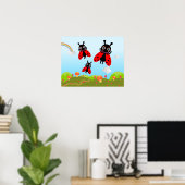 Poster Ladybug and mushrooms (Bureau à domicile)