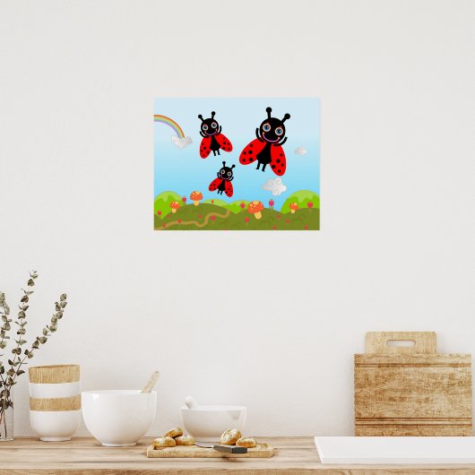 Poster Ladybug and mushrooms (Cuisine)