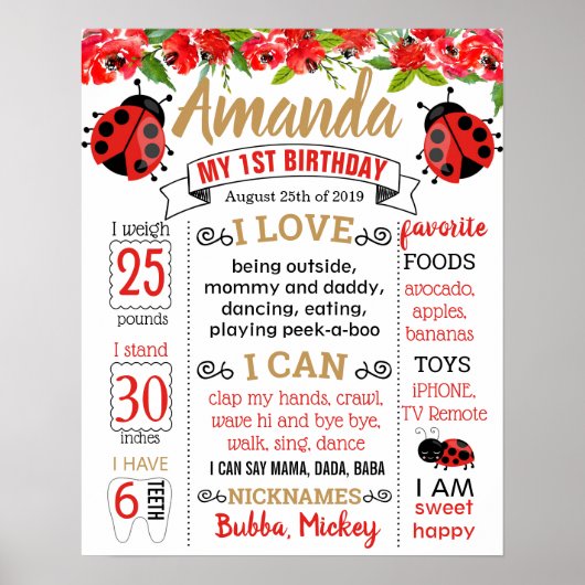 Poster Ladybug Lady bug Birthday Party board (Devant)