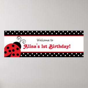 Poster Ladybug Polka Dot Custom Birthday Party Banner