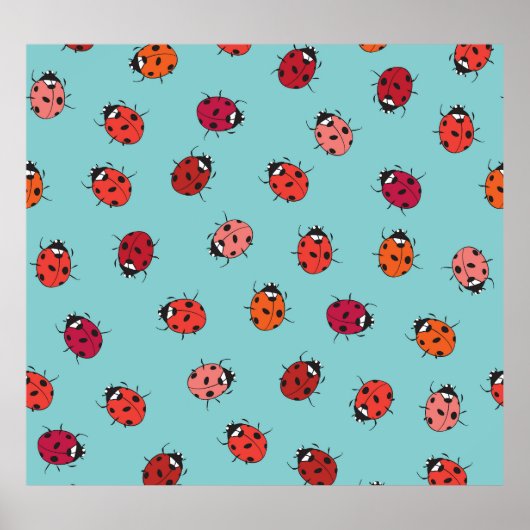 Poster Ladybugs, arrière - plan bleu, charmant patte sans (Devant)