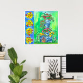 Poster Ladybugs Tournesols Roses Rouges Aquarelle Fleurs (Bureau à domicile)