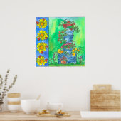 Poster Ladybugs Tournesols Roses Rouges Aquarelle Fleurs (Cuisine)