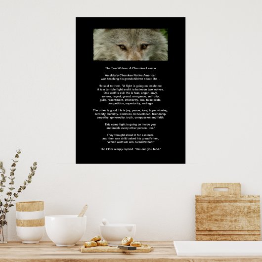 Poster L'affiche d'art des deux WOLVES CHEROKEE LESSON (Cuisine)
