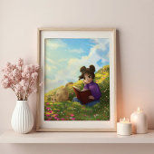 Poster L'affiche de la fille lisant et du chat ennuyé