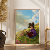 Poster L'affiche de la fille lisant et du chat ennuyé