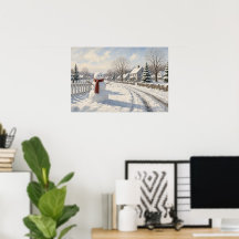L'affiche de village hivernal du bonhomme de neige