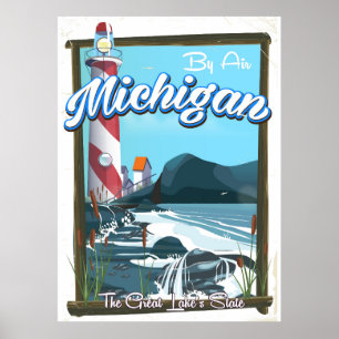 Poster L'affiche de voyage du phare du Michigan!.
