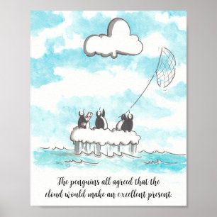 Poster L'affiche des pingouins et du mur du nuage