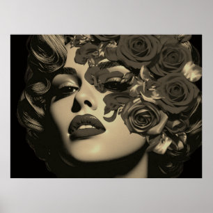 Poster L'affiche d'une femme en fleurs sur un mur