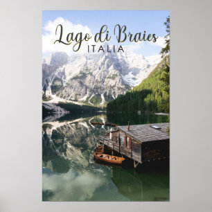 Poster Lago di Braies Italie Travel Art Vintage
