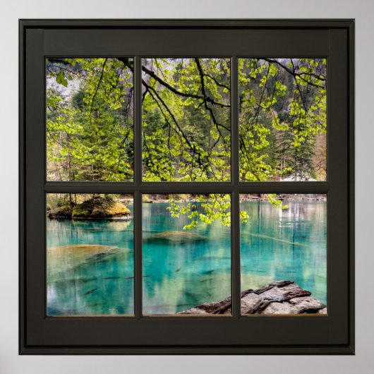 Poster Lagon, Vue Lac Faux Fenêtre Illusion Noir (Devant)