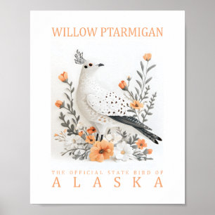 Poster Lagopède d'Alaska Saules Botanique Oiseau Vintage
