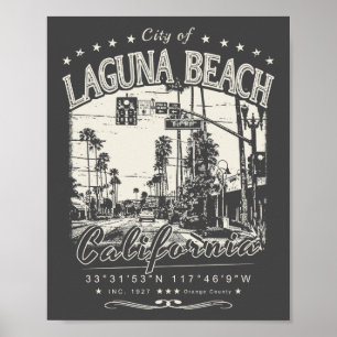 POSTER LAGUNA BEACH ORANGE CALIFORNIE VINTAGE