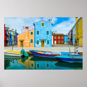 Poster Lagune colorée de la scène Venetian de bateau