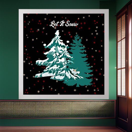 Poster Laisser la neige aquarelle hiver Noël Bois