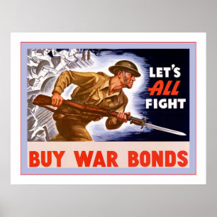 Poster Laissez-nous toute la guerre mondiale vintage de ~