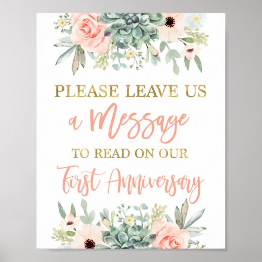 Poster Laissez un message pancarte mariage succulentes (Devant)