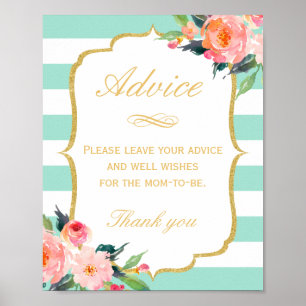 Poster Laissez votre panneau de conseils Floral rayures