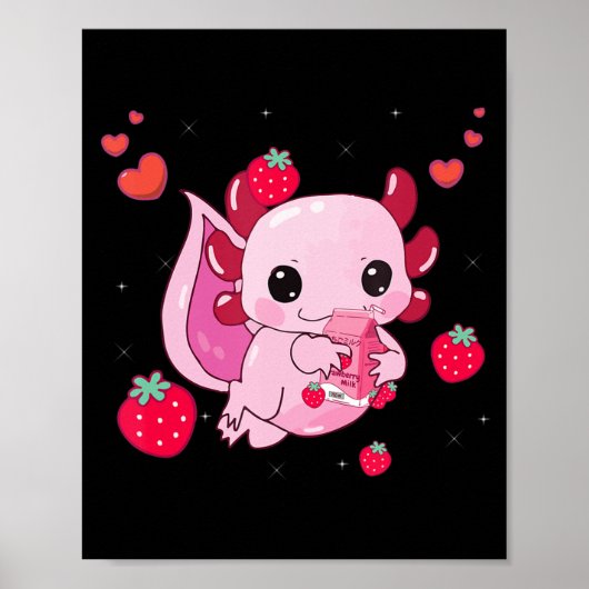 Poster Lait de fraise Axolotl Shake Kawaii Anim japonais (Devant)