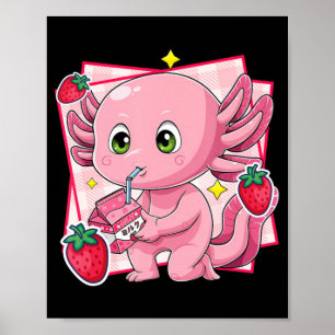 Poster Lait de fraise Kawaii Axolotl Anime japonais Cadea