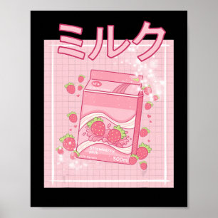 Poster Lait de fraise Kawaii Axolotl Shake Carton Japane