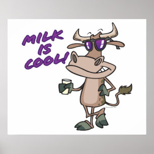 Poster lait est cool drôle dessin animé de vache mignonne