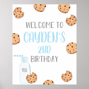 Poster Lait et biscuits Bleu Bienvenue à l'anniversaire