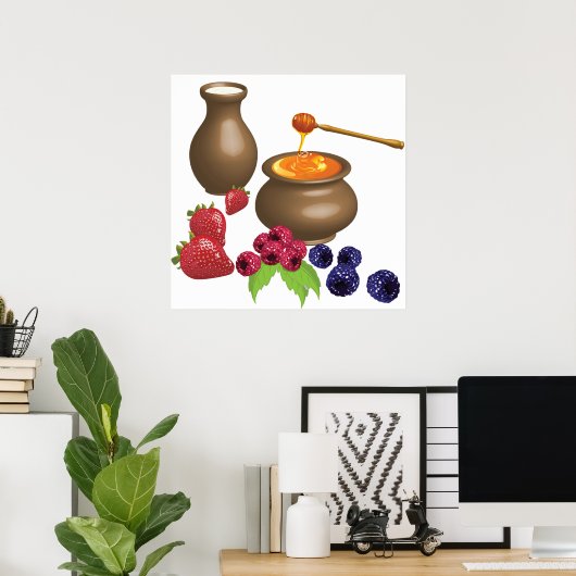 Poster Lait et miel avec baies Alimentation rustique (Bureau à domicile)