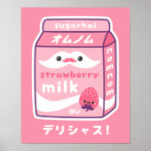 Poster Lait mignonne aux fraises (Devant)