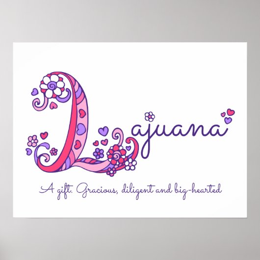 Poster Lajuana initiale L doodé nom d'art du coeur signif (Devant)