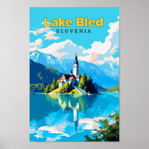 Poster Lake Bled Slovénie Travel Art Vintage\\