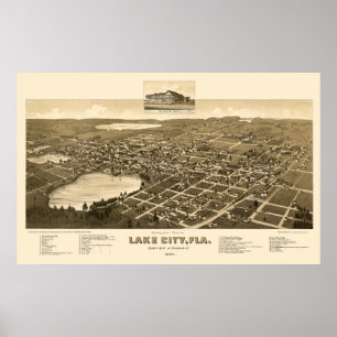 Poster Lake City, FL Carte panoramique - 1885