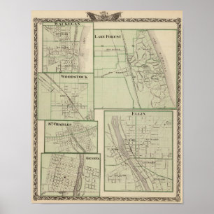 Poster Lake Forest, Elgin, Waukegan, Woodstock