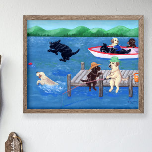 Poster Lake Fun Labradors