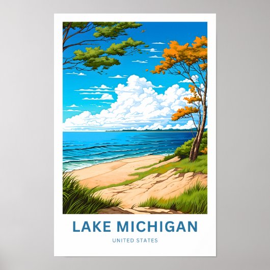 Poster Lake Michigan United States Travel Print (Devant)
