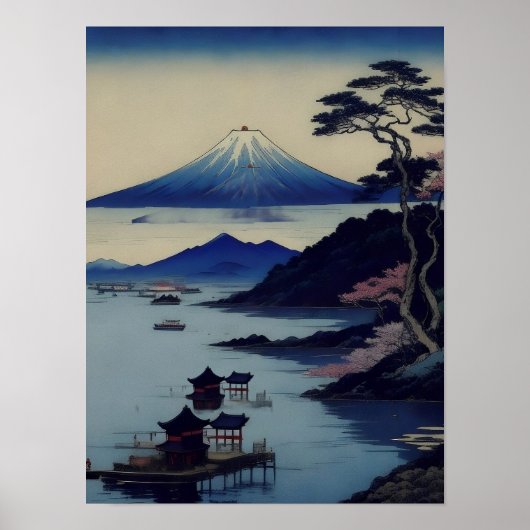 Poster - Lake, Pine and Mountain - Japan (Devant)