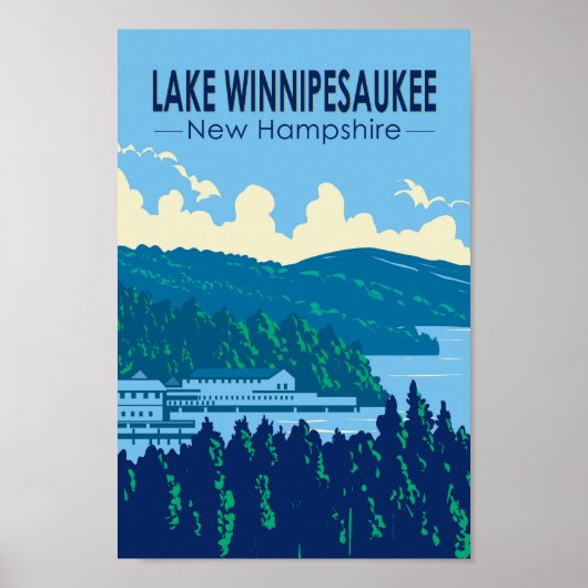 Poster Lake Winnipesaukee New Hampshire Travel Art Retro (Devant)