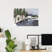 Poster Lakeside Cabines Hiver Long Pond Belgrade Maine (Bureau à domicile)