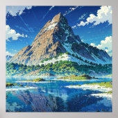 Poster Lakeside Mountain - Style d'illustration coloré (Devant)