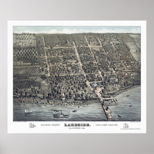 Poster Lakeside, OH Carte panoramique - 1884