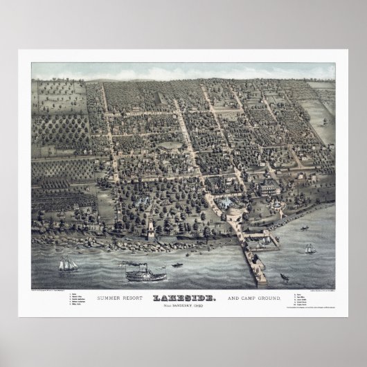 Poster Lakeside, OH Carte panoramique - 1884 (Devant)