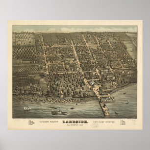 Poster Lakeside Ohio 1884 Carte panoramique antique