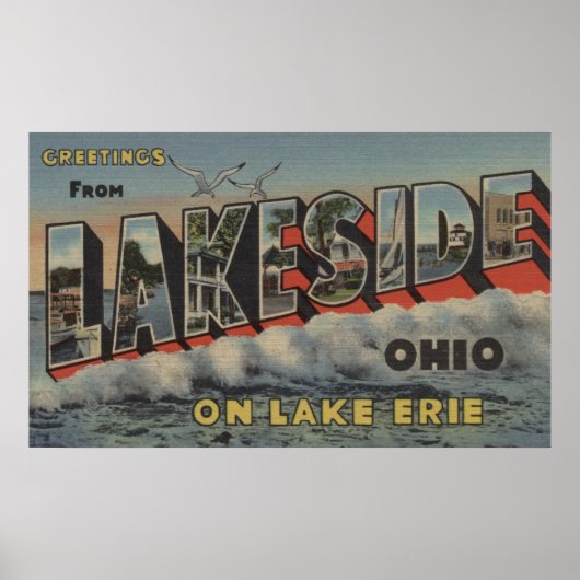 Poster Lakeside, Ohio - Lac Érié - Grande Lettre (Devant)