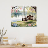 Poster Lakeside Swing dans le jardin d'aquarelle romantiq (Cuisine)