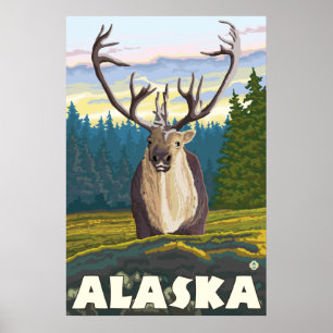 Poster L'Alaska - caribou dans le sauvage