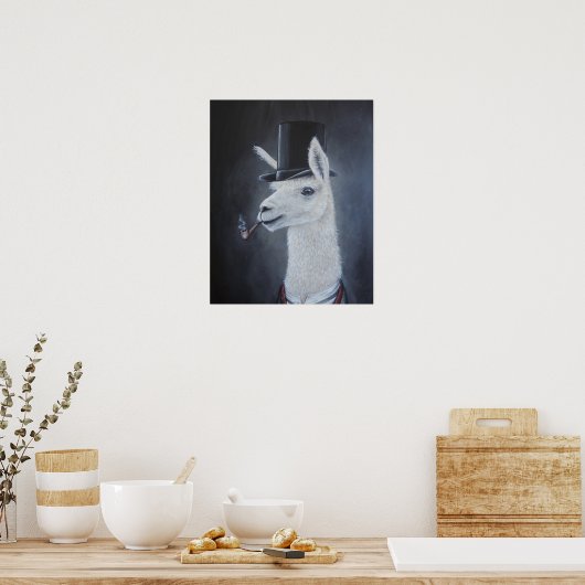 Poster Lama dapper classique dans chapeau supérieur avec  (Cuisine)