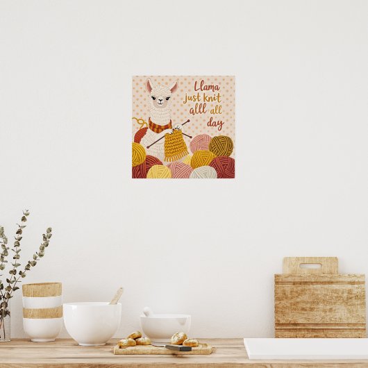 Poster Lama de dessin animé portant une écharpe tricotée (Cuisine)