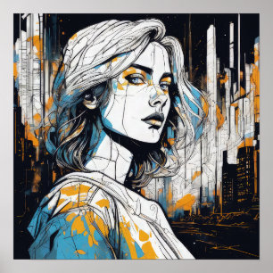 Poster L'Âme Urbaine : Un Portrait Femme - Art Moderne Ab