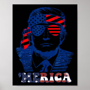 Poster L'Amérique 4 juillet le drapeau américain de Trump